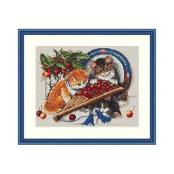Borduurpakket kittens en cherries Merejka-k068