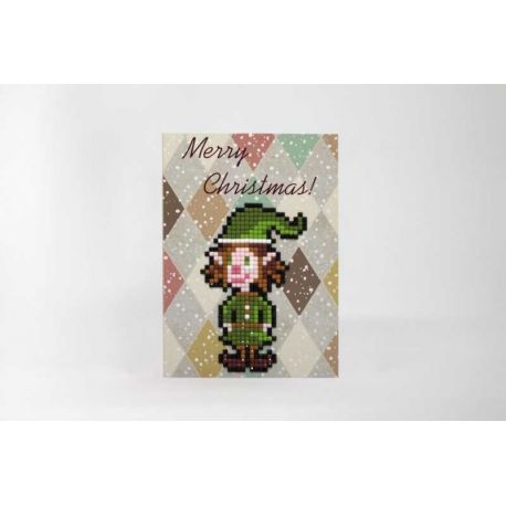 Diamond painting kaart Merry Christmas Elf Wizardi WC0426