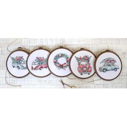 Borduurpakket Christmas Retro Cars-set van 5 Leti Stitch-0965
