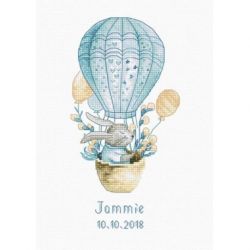 Borduurpakket Geboortetegel Rabbit in a Flying Balloon-Luca Luca-S b1150