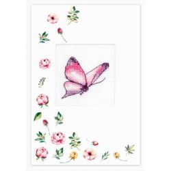 Kaartborduurpakket-Butterfly Pink Luca-S-sp103