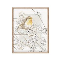 Borduurpakket Roodborstje op tak Lanarte 0008056