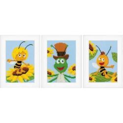 Borduurpakket Maya de bij Tussen de zonnebloemen - set van 3 Vervaco PN-0155318