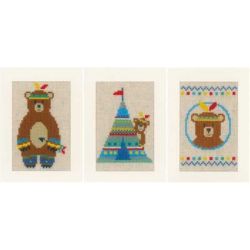 Borduurpakket Wenskaart indianen beer - set van 3 Vervaco PN-0155772