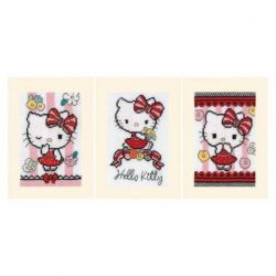 Borduurpakket Wenskaart Hello Kitty Flower Cuteness set van 3 Vervaco PN-0205310
