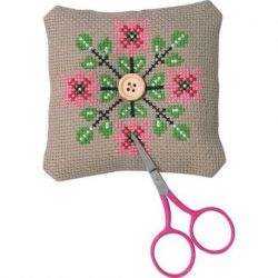Borduurpakket speldenkussen bloempjes Permin 03-0327