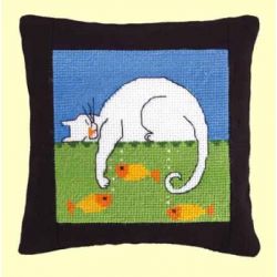 Borduurpakket Speldenkussen-Poes met vissen PERMIN 03-8111