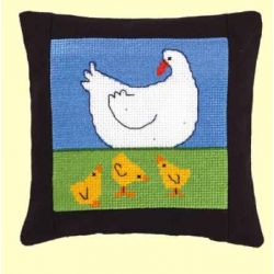 Borduurpakket Speldenkussen-Kip met kuikens PERMIN 03-8113