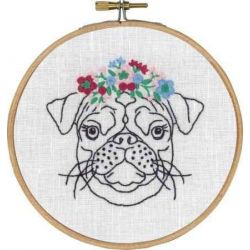 Borduurpakket hond met bloemen Permin 12-7706