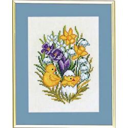 Borduurpakket Kuikens tussen bloemen Eva Rosenstand 12-890