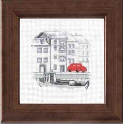 Borduurpakket Landschap in zwart-wit-rood PERMIN 14-7112