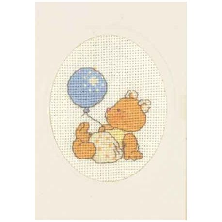 Borduurpakket Wenskaart Beertje ballon blauw PERMIN 17-8445