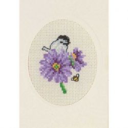 Borduurpakket wenskaart paarse bloem Permin 17-9107