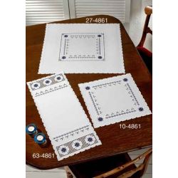 Borduurpakket Dekservet Hardanger met blauwe kruissteek bloemen PERMIN 27-4861