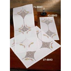 Borduurpakket dekservet hardanger met bloemen Permin 27-8843