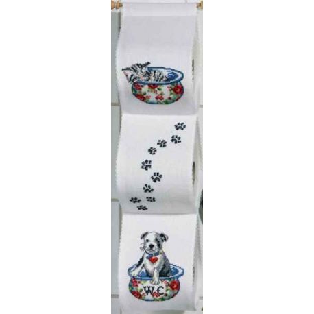 Borduurpakket Toiletrolhouder hond en poes PERMIN 41-1689