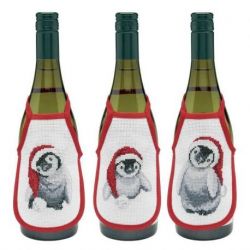 Borduurpakket flessenschorten pinguins-set van 3 Permin 78-1609
