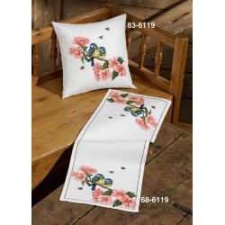 Borduurpakket Kussen koolmezen op bloementak PERMIN 83-6119