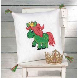 Borduurpakket kussen groen paard Permin 83-6372