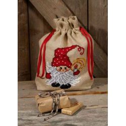 Borduurpakket Kerstzak elf met kaars Permin 90-7229