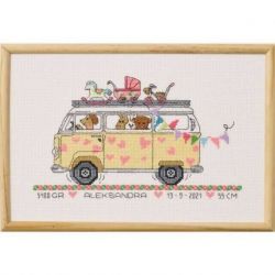 Borduurpakket geboortetegel bus-meisje Permin 92-1309