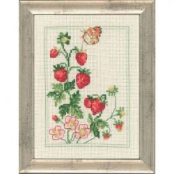 Borduurpakket Aardbeien en vlinder PERMIN 92-9169