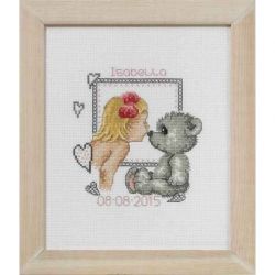 Borduurpakket Geboortetegel meisje met beer PERMIN 92-5146