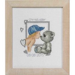 Borduurpakket Geboortetegel jongen met beer PERMIN 92-5147