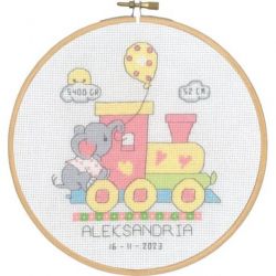 Borduurpakket geboortetegel trein-Aleksandria PERMIN 13-2475