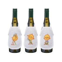 Borduurpakket flessenschort kuikens-set van 3 PERMIN 78-0569