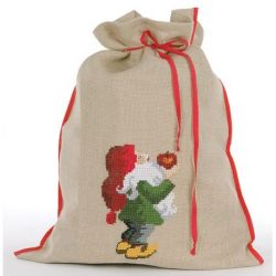 Borduurpakket zakje kerstman met appel PERMIN 90-5526