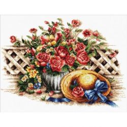 Voorbedrukt borduurpakket Roses en Sunhat Needleart World-nc640-049