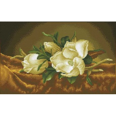 Diamond Dotz Magnolias on gold velvet van Martin Johnson Heade Needleart World-dd12-046