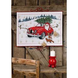 Borduurpakket Adventskalender kerstman in auto Permin 34-0617