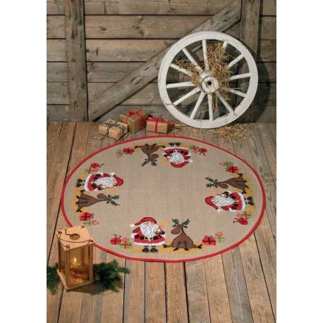 Borduurpakket kerstboomkleed kerstman en eland Permin 45-0210