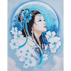 Schilderen op nummer Asian lady in blue LanArte PN-0195429