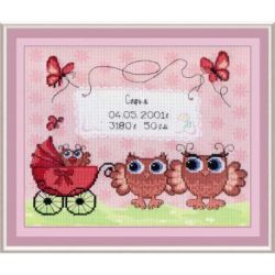 Borduurpakket Birth Sampler Owlets MP-Studia SRK-317