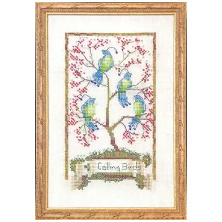 Borduurpatroon met speciale materialen Four Calling Birds Mirabilia Designs-nc144s