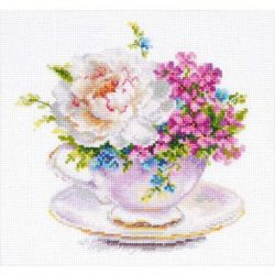 Borduurpakket Light colors of the morning-Cup with peony Alisa S2-57