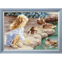 Borduurpakket Girl and ducks Golden Fleece Z061