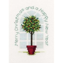 Kerstkaart holly tree Bothy Threads DWCDX32