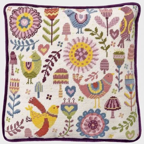Petit Point kussen borduurpakket Suzy Taylor-Feathered Friends Bothy Threads-tst03