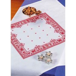 Borduurpakket Tafellaken Dalar motief rood op wit Eva Rosenstand 12-361