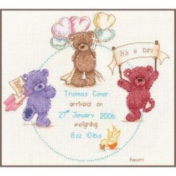 Borduurpakket Popcorn Bear - Celebration birth sampler 1695-VD14 Vervaco PN-0011205