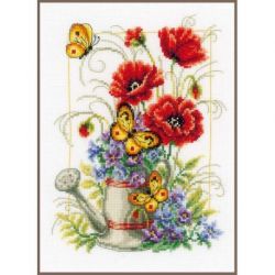 Borduurpakket Gieter met bloemen aida Vervaco PN-0021583