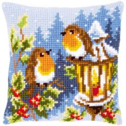 Borduurpakket Kussen Roodborstjes met lamp Vervaco PN-0145077