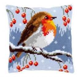Borduurpakket Kussen roodborstje in de winter Vervaco PN-0149810