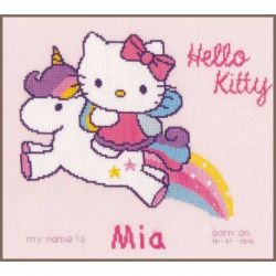Borduurpakket Geboortetegel Hello Kitty op eenhoorn Vervaco PN-0156716