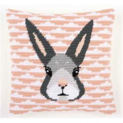 Borduurpakket Spansteekkussen wit rose met konijn Vervaco PN-0158278