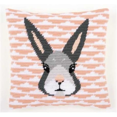 Borduurpakket Spansteekkussen wit rose met konijn Vervaco PN-0158278